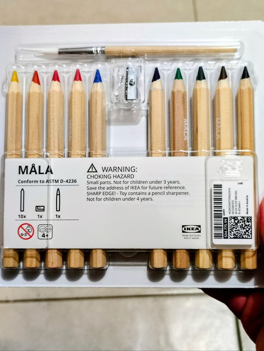 MÅLA Colored Pencil Set with Brush - Red, Yellow, Blue, Green, Black, Brown